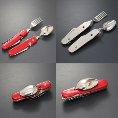 国産スプーン・フォーク付 7徳 引割ナイフ【レッド】(KT-512) H12-51 
