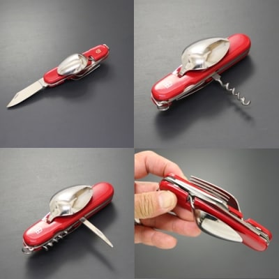 国産スプーン・フォーク付 7徳 引割ナイフ【レッド】(KT-512) H12-51 