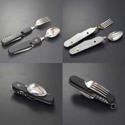 国産スプーン・フォーク付 7徳 引割ナイフ【ブラック】(KT-513)H12-52  