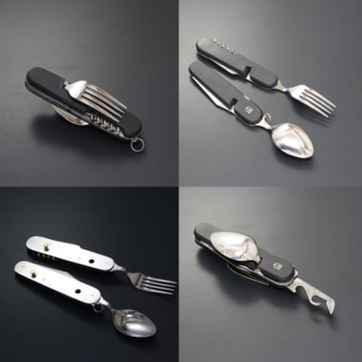 国産スプーン・フォーク付 7徳 引割ナイフ【ブラック】(KT-513) 7つの機能をコンパクトに