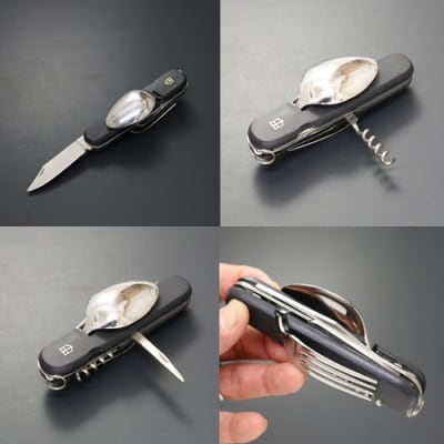 国産スプーン・フォーク付 7徳 引割ナイフ【ブラック】(KT-513)H12-52  