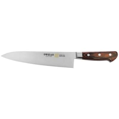 牛刀包丁210mm 伊勢屋治平 モリブデン鋼 口金付 マホガニーパッカー柄 (B-4)
