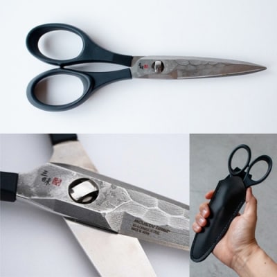 H54-08 三昧 タクティカルシザー 携帯レザーケース付き(ダマスカス鋼 キッチンはさみ)