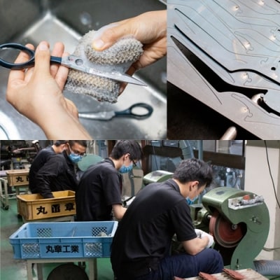 H54-08 三昧 タクティカルシザー 携帯レザーケース付き(ダマスカス鋼 キッチンはさみ)