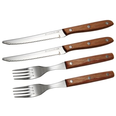 木柄ステーキナイフ&フォーク4本セット (ナイフ×2、フォーク×2)キッチン用品 食洗機不可