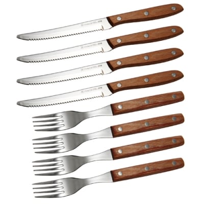 木柄ステーキナイフ&フォーク8本セット (ナイフ×4、フォーク×4)キッチン用品 食洗機不可