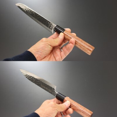 兼常作 ステン1K6 鎚目磨き 赤合板丸柄 三徳&ペティナイフ 包丁セット ～和洋折衷