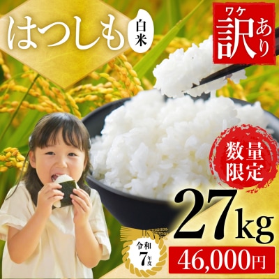  【訳あり】期間限定で寄附額改定!令和7年産 ハツシモ【白米】27kg 数量限定 L7