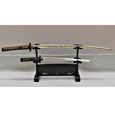 模造刀 飾り刀(金茶) 大小セット 刀掛け付き　( 濃州堂 )