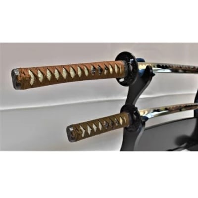 模造刀 飾り刀(金茶) 大小セット 刀掛け付き　( 濃州堂 )