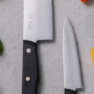 H20-83 モザイクピン付き三徳包丁+ペティセット(EN-01/02) ～切れ味の良い3層鋼ステン