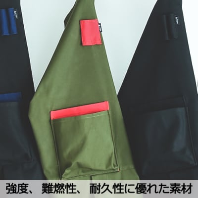 D35-08 「㐂.」KITEN キャンパーズエプロン オリーブ×レッド 〈焚き火用多機能エプロン〉