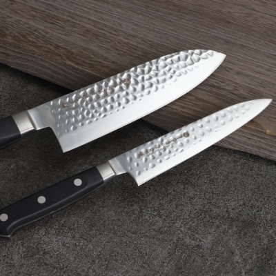 濃州正宗作　古流鎚目仕上　包丁2本セット 【三徳包丁・ペティナイフ】