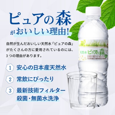 【定期便】ピュアの森 ミネラルウォーター 天然水 水 500ml 48本 × 3ヶ月