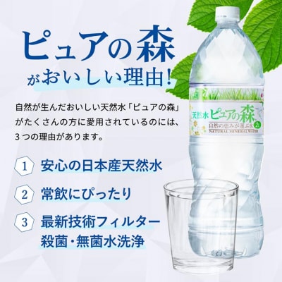 【定期便】ピュアの森 ミネラルウォーター 天然水 水 2L 12本 × 2ヶ月