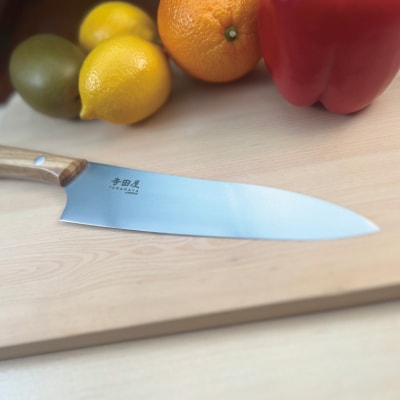関寺田屋　牛刀包丁　180mm　VG10全鋼　天然木柄　オリーブ　柄ガラスコーティング塗装