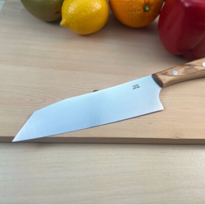 関寺田屋　三徳包丁　165mm　VG10全鋼　天然木柄　オリーブ　　柄ガラスコーティング塗装