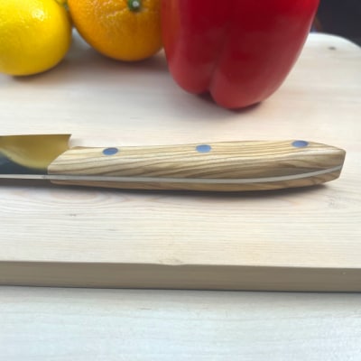 関寺田屋　三徳包丁　165mm　VG10全鋼　天然木柄　オリーブ　　柄ガラスコーティング塗装