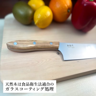 関寺田屋　三徳包丁　165mm　VG10全鋼　天然木柄　オリーブ　　柄ガラスコーティング塗装