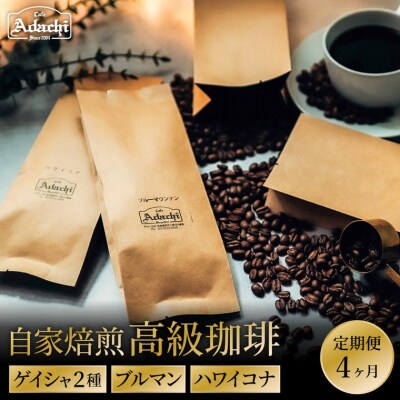 【定期便】高級コーヒー (毎月1種100g×4ヶ月) ゲイシャ2種&ブルーマウンテン&ハワイ・コナ