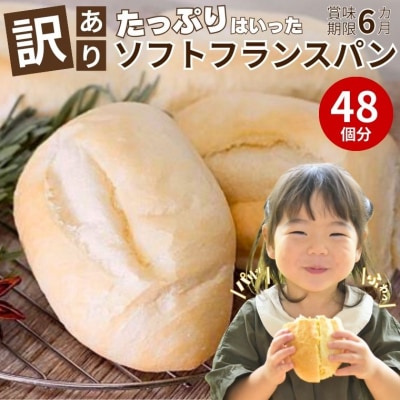 【訳あり】冷凍 ソフトフランスパン 48個  (1袋6個入り×8袋) 約2.4kg　冷凍パン