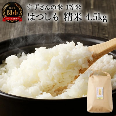 精米4.5kg 安心・安全なすずさんの米 1等米のはつしも米/ハツシモ米  お米　岐阜県関市