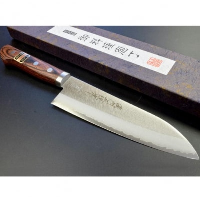 【濃州正恒作】V10ゴールド マホガニ合板柄 口金付 三徳包丁165mm