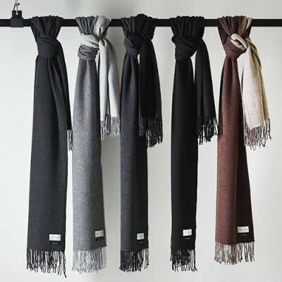 SKINCASHMERE リバーシブルフリンジストール ビッグサイズ(両面カラー:チャコールグレー)