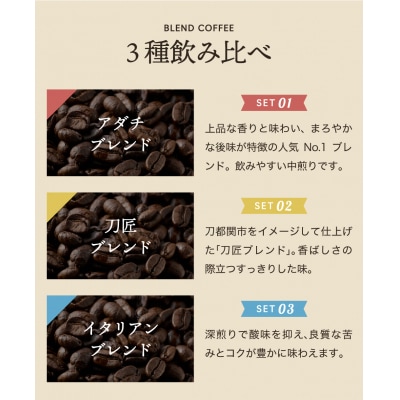 カフェアダチ【コーヒー豆詰め合わせ】ブレンド3種各200g<粉にもできます>珈琲　自家焙煎　飲み比べ