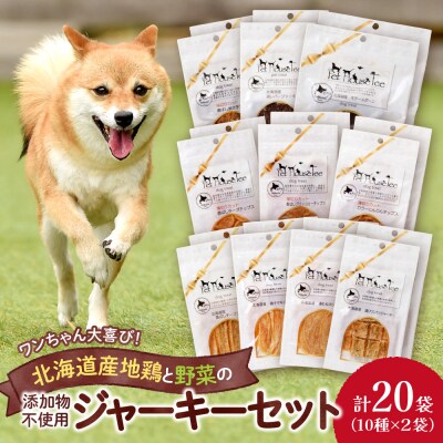 ワンちゃん大喜び!北海道産地鶏と野菜の完全無添加ジャーキーセット(10種×2袋)_hs099-005