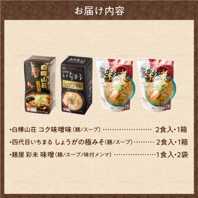 北海道ラーメン 味噌セット3種 彩未/白樺山荘/四代目いちまる 計6食_hs290-007