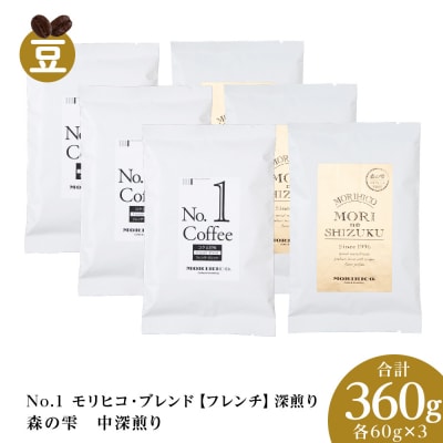 コーヒー豆セット　No.1 モリヒコ・ブレンド【フレンチ】と森の雫　合計360g_hs017-417