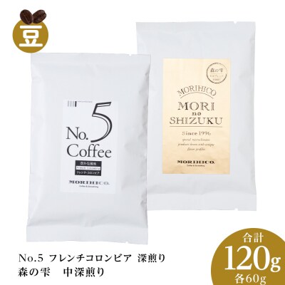 コーヒー豆セット　No.5 フレンチコロンビアと森の雫セット　合計120g_hs017-427