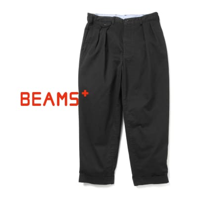BEAMS PLUS 2プリーツ ツイル パンツ　BLACK　S_hs350-007