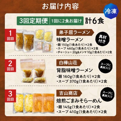 【3回定期便】H/札幌味噌 最強王　弟子屈ラーメン・白樺山荘・吉山商店(各2食)_hs145-158