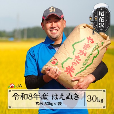 【先行受付】令和8年産 新米 玄米 はえぬき 30kg 山形県尾花沢市産 ja-hagxb30