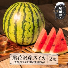尾花沢産スイカ 3Lサイズ(約8kg)×2玉 令和6年産 2024年産 観光物産 kb-su3xx2 | ふるさと納税のお礼品