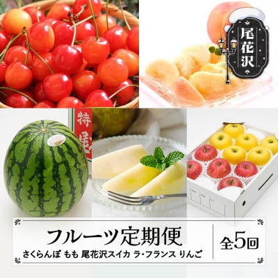 【発送月固定定期便】フルーツ定期便 さくらんぼ 尾花沢スイカ 桃 ラフランス りんご 山形県産全5回