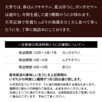 指定日必須【定期便3回】季節ごとに変わる 殻出し生うに 50g×2本_S002-007