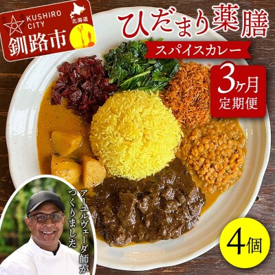 【3ヶ月連続定期便】ひだまり薬膳スパイスカレー 4個 冷凍 薬膳 カレー F4F-4366