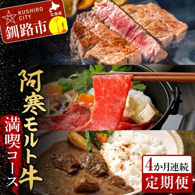 阿寒モルト牛満喫コース(4か月連続定期便) サーロイン ビーフカレー ステーキ F4F-4180