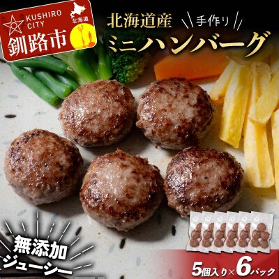 北海道産手作りミニハンバーグ 5個入り×6パック 無添加 ハンバーグ 牛肉 豚肉 F4F-8541