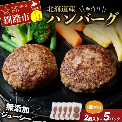 北海道産手作りジューシーハンバーグ100g 2個入×5パック 無添加 ハンバーグ F4F-8542