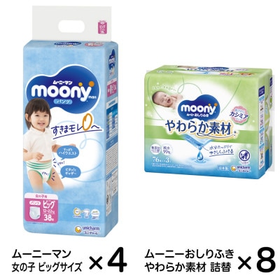 ムーニーマン女の子ビッグ(38枚×4袋)・ムーニーおしりふきやわらか素材