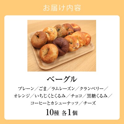 北海道産小麦使用!選べる楽しさ!ベーグル10種セットプレーン・チョコ・いちじく等_Y095-0012