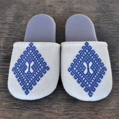 津軽こぎん刺し ペアスリッパB【生成/せいじ】(全て24.5cm)|24_kgk-070201