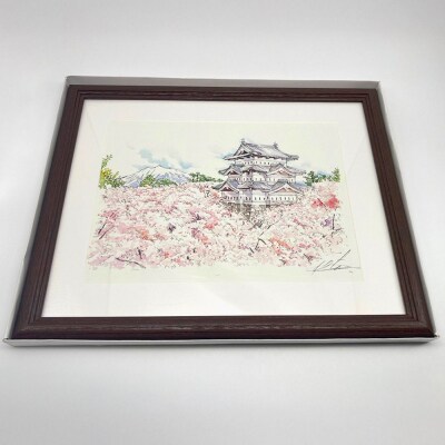 弘前城と岩木山の複製画イラスト1枚(額縁付き)|24_asi-020101