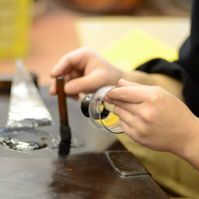 津軽塗 ガラス ぐい呑み(足高) 呂/茜ペア|24_ksk-030101