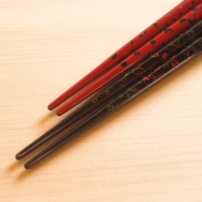 津軽塗 夫婦箸 唐塗 呂(大)・赤(中)|24_tnk-090101a