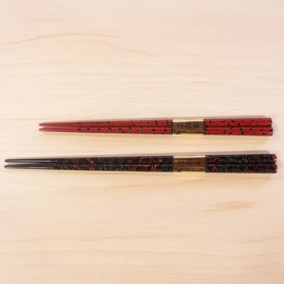 津軽塗 夫婦箸 唐塗 呂(大)・赤(中)|24_tnk-090101a